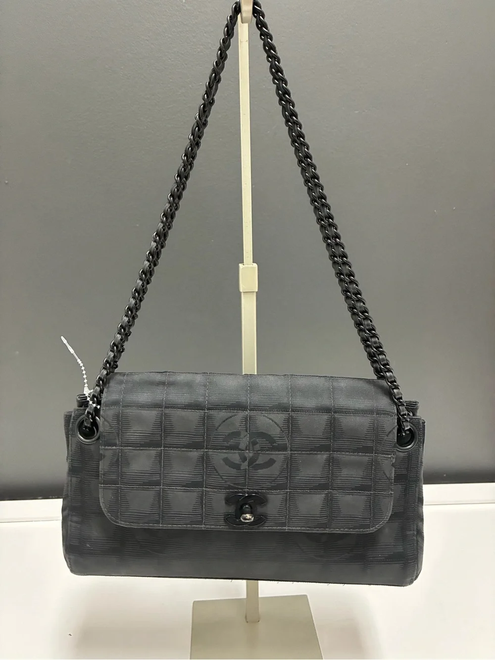 Authentic Chanel Y2K New Travel Nylon East West Flap Bag with Chain Handle